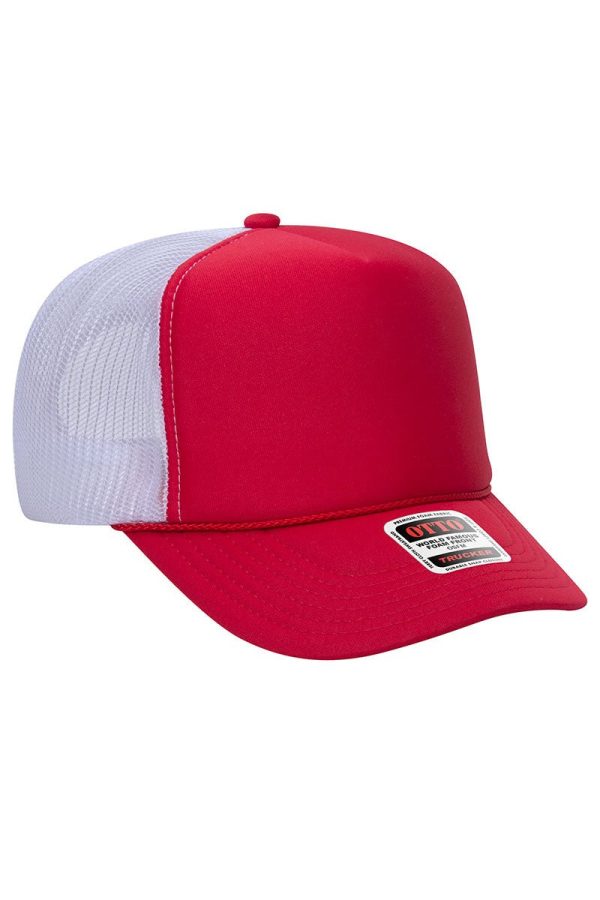 OTTO Red and White Foam Front High Crown Back Split Color Trucker Hat Sale
