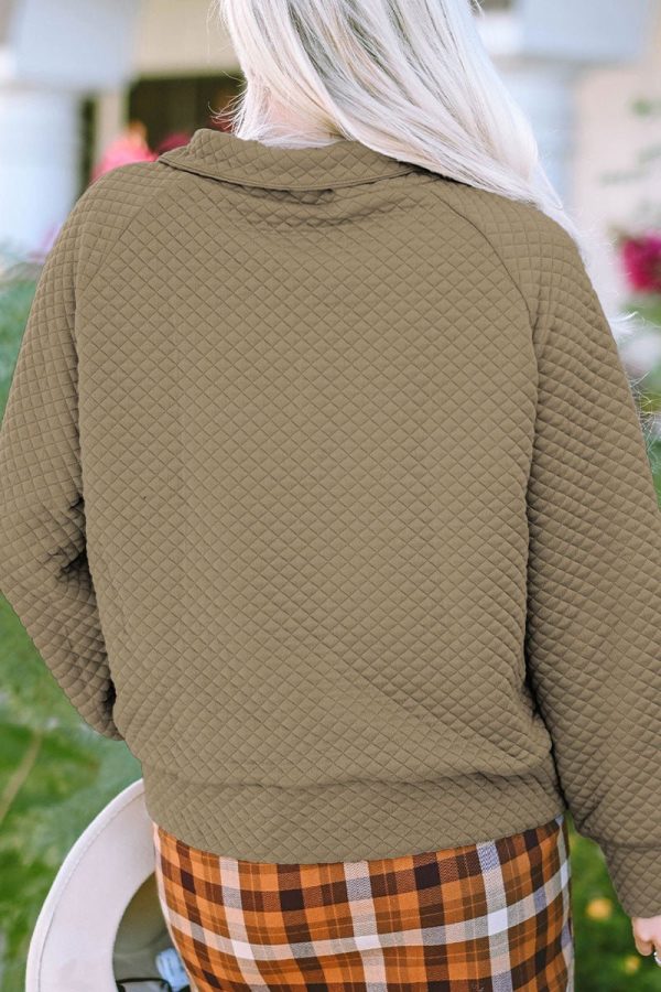25% OFF! Vermont Views Taupe Quilted Button Neck Sweatshirt For Cheap - Image 3