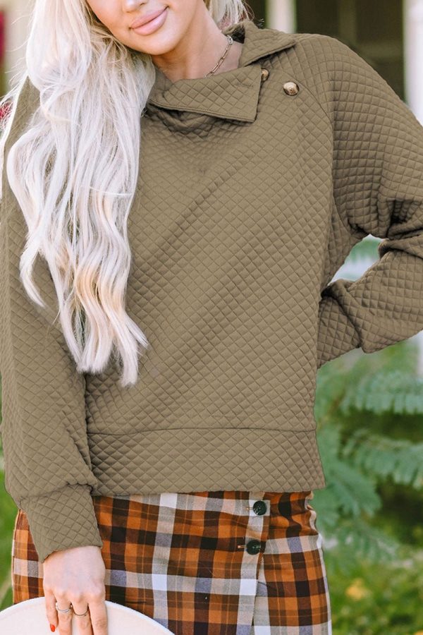 25% OFF! Vermont Views Taupe Quilted Button Neck Sweatshirt For Cheap