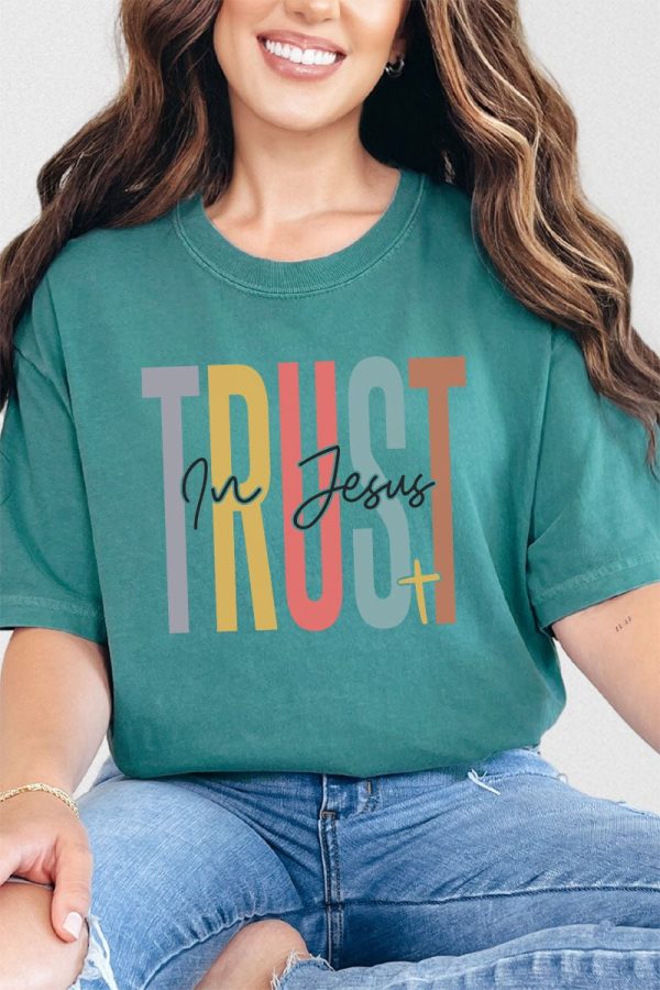 Colorblock Trust In Jesus Comfort Colors Adult Ring-Spun Cotton Tee on Sale