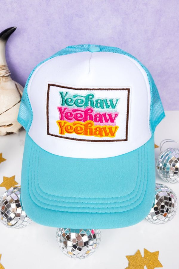 Viola Stacked Yeehaw Blue and White Foam Front Trucker Hat Discount