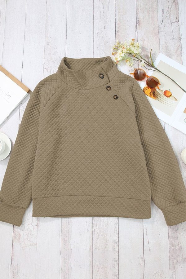 25% OFF! Vermont Views Taupe Quilted Button Neck Sweatshirt For Cheap - Image 4