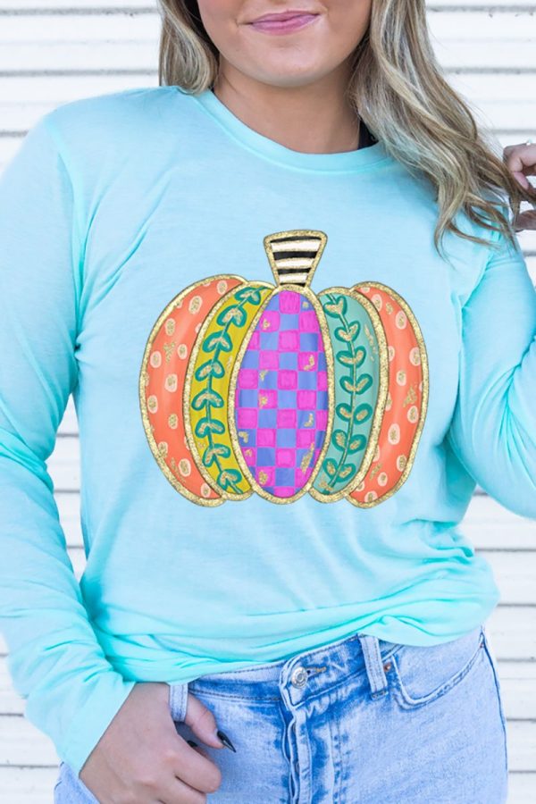 Pumpkin Patterns Adult Soft-Tek Blend Long Sleeve Tee For Sale