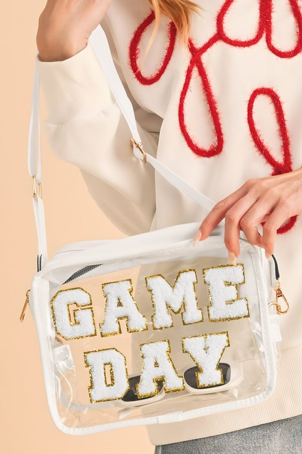 PREORDER! ETA 4 17 White Chenille Game Day Clear Crossbody **SHIPPING EXPECTED TO BEGIN ON DATE 4 17** Sale