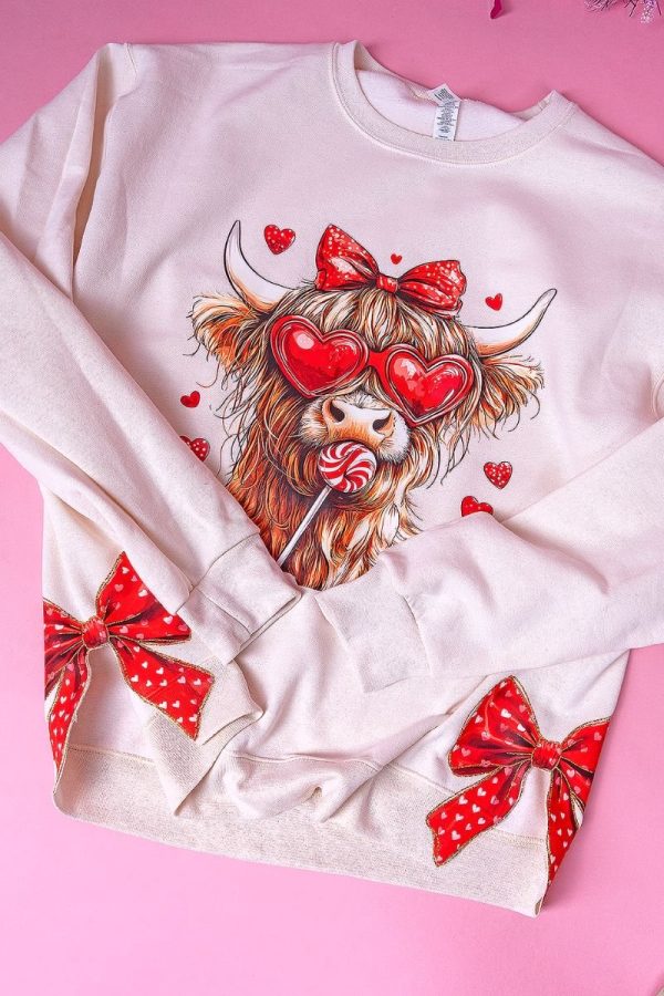 Side Bows Sucker For Love Highland Cow Unisex NuBlend Crew Sweatshirt Discount