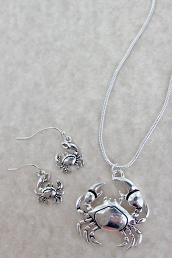 SALE! Silvertone Crab Necklace and Earring Set Hot on Sale - Image 2