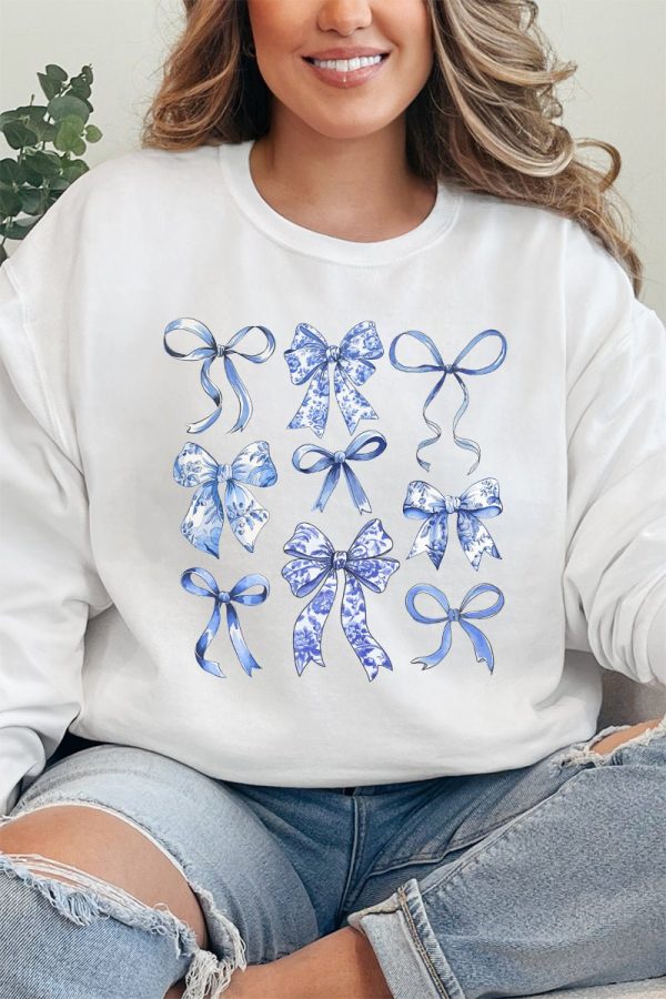 Blue Chinoiserie Bows Unisex NuBlend Crew Sweatshirt Hot on Sale