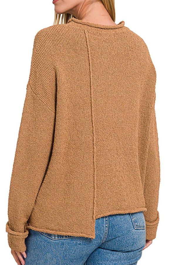 30% OFF! Zenana Falling For You Deep Camel Asymmetric Hem Sweater Supply - Image 2